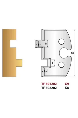 Jeu de 2 fers de toupie hauteur 50mm n°202 - ASSEMBLAGE RAINURE ET LANGUETTE 8 MM Certifié