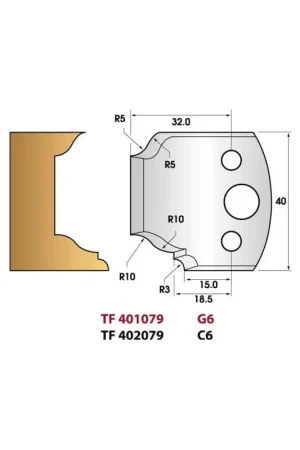 Acheter En Ligne Jeu de 2 fers de toupie n°079 pour moulure, hauteur 40 mm