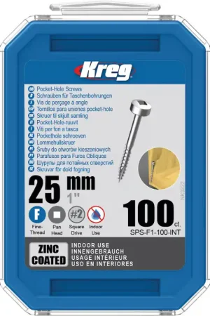 Vis trous de poche Kreg 25mm - Zinc / Pan-Head - Filetage fin - 100pcs Expédition Rapide