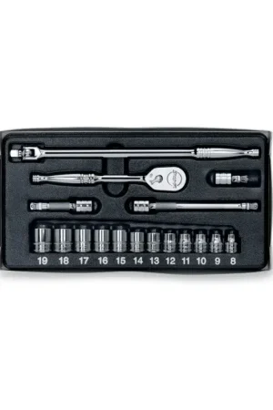 Expédition Rapide Jeu de douilles métriques 6 pans avec cliquet (8 à 19 mm)